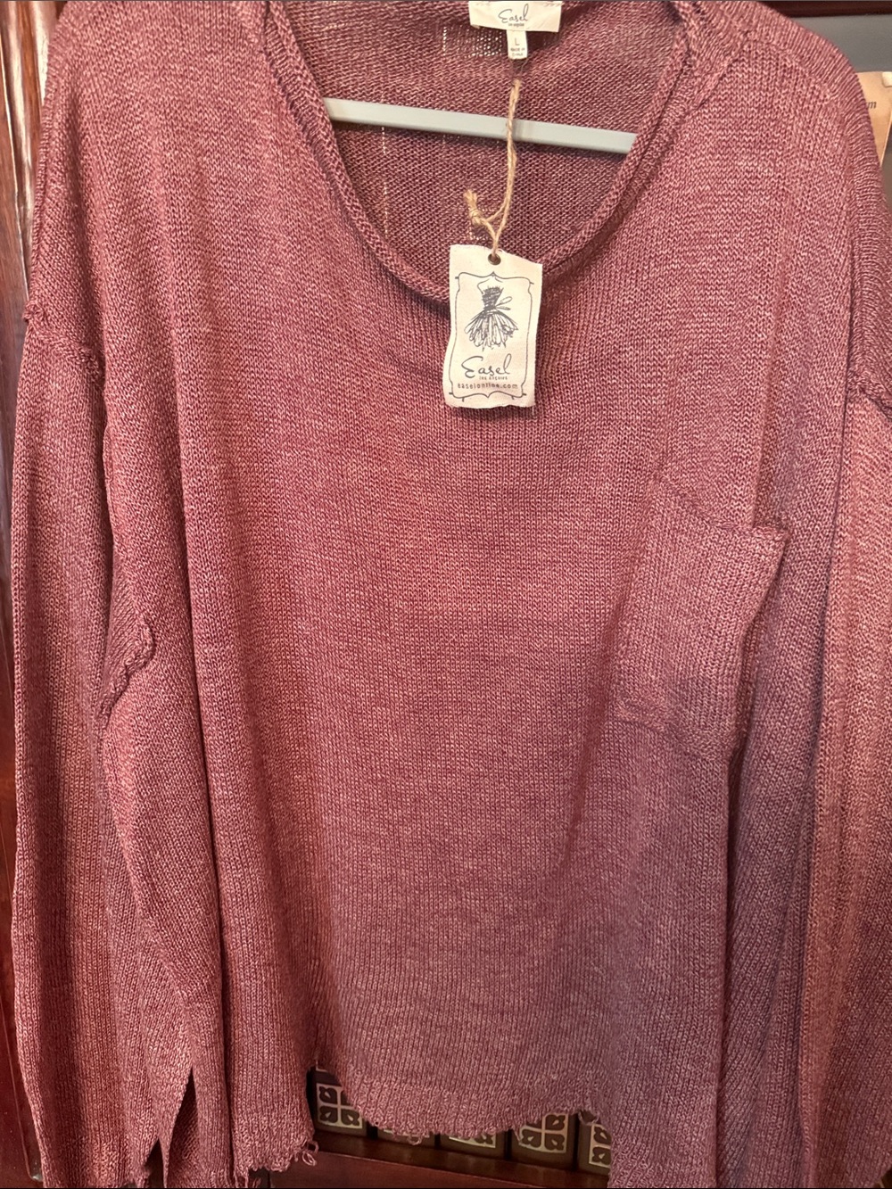 easel Dusty Rose Scoop Neck Knit Sweater